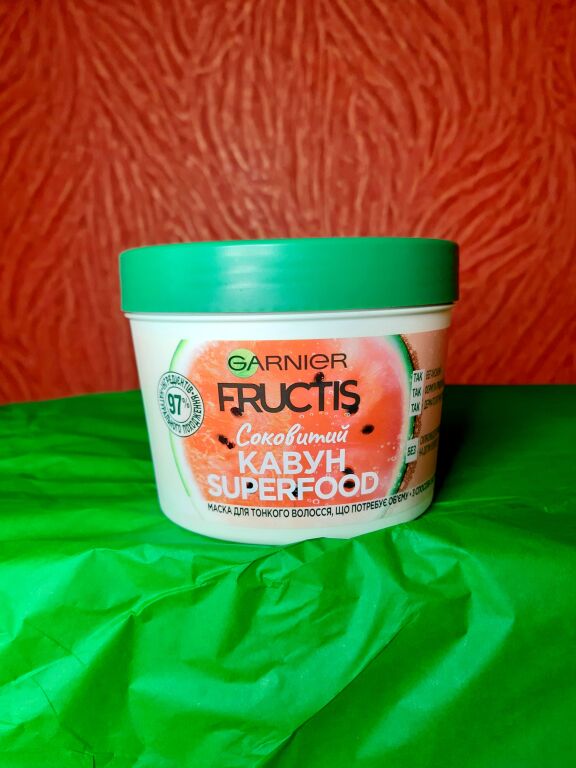 Маска Garnier Fructis Superfood 3 в 1 "Соковитий кавун" для тонкого волосся, яке потребує об'єму