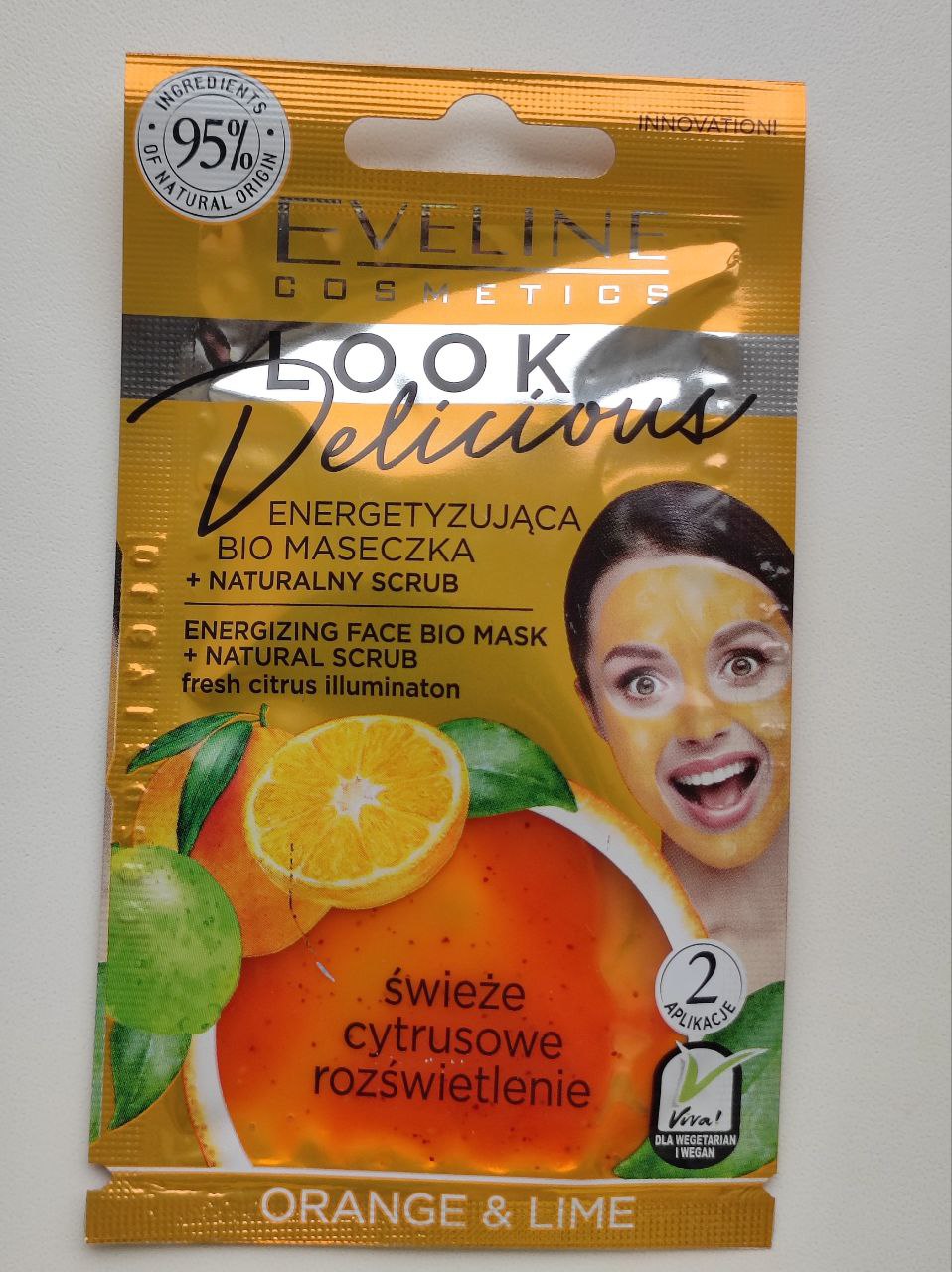 Енергетична маска для обличчя "Апельсин і лайм" Eveline Cosmetics Look Delicious Face Bio Mask