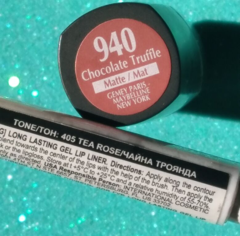 Матова помада Maybelline 940 Chocolate Truffle та гелевий олівець Lamel 405 Чайна троянда