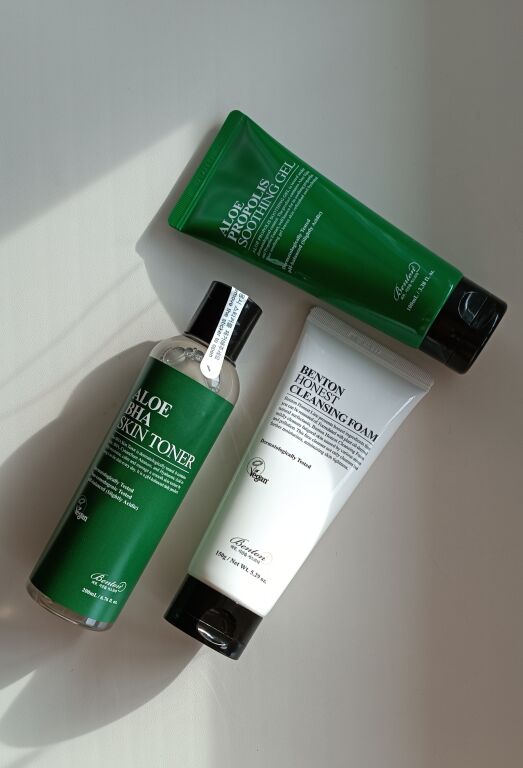 Benton Honest Cleansing Foam, Benton Aloe BHA Skin Toner, Benton Aloe Propolis Soothing Gel