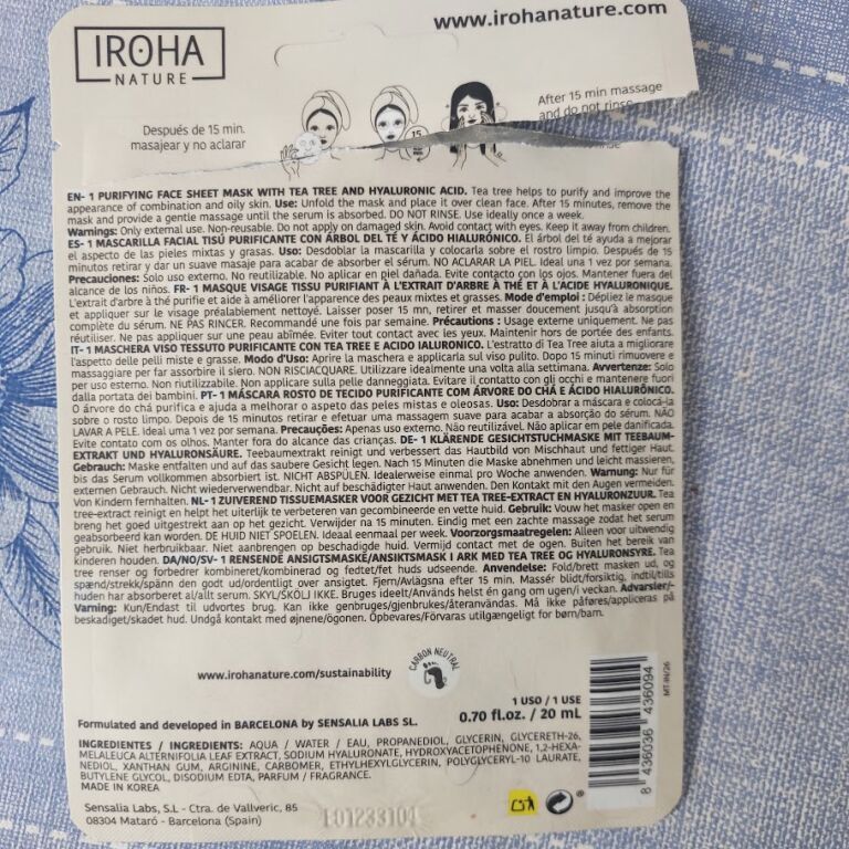 Iroha Nature Purifying Tea Tree + Hyaluronic Acid Sheet Mask